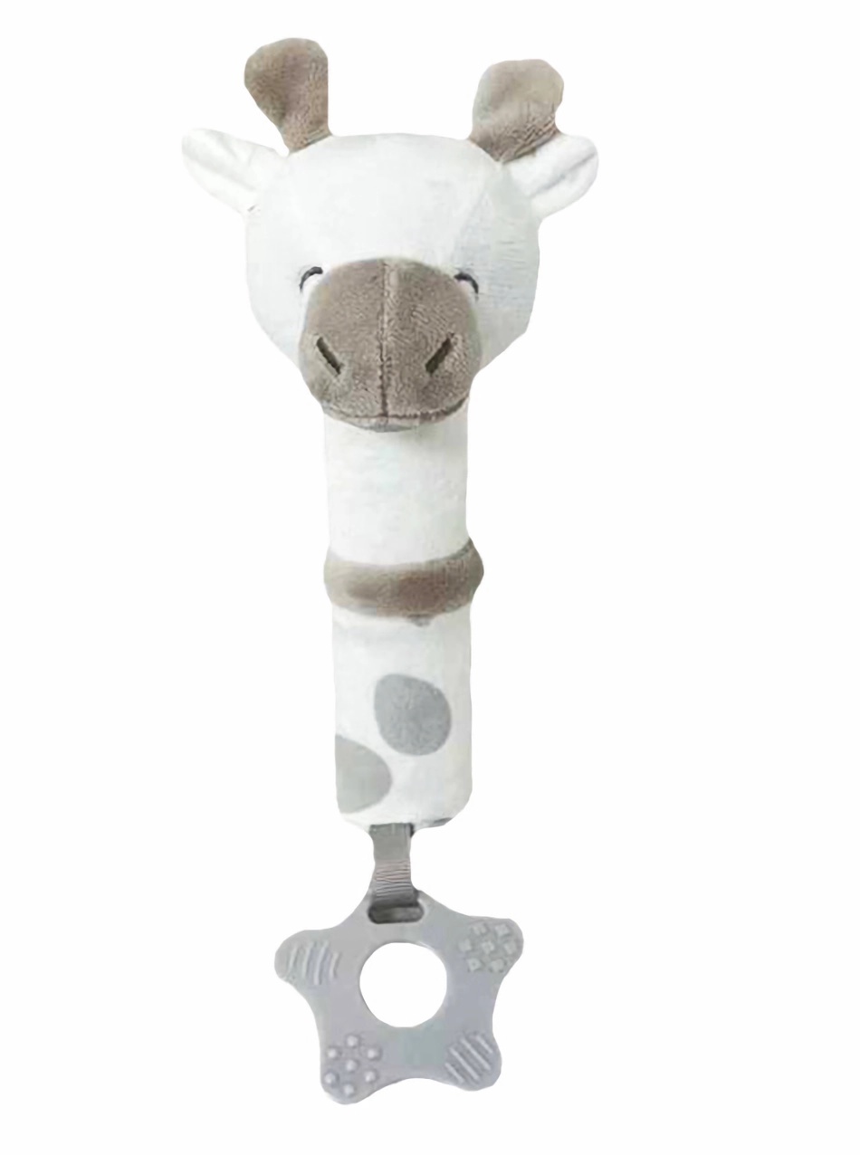 Tulilo Plyšová hračka s pískátkem a kousátkem Žirafka, 17 cm - šedá, bílá