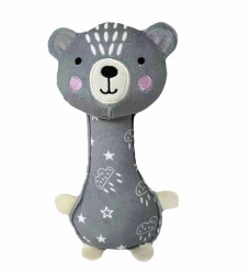 TULIMI Látková hračka pískací,  Medvídek, 17 cm, šedá