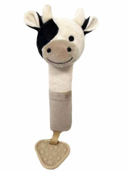 TULIMI Plyšová hračka s pískátkem a kousátkem Kravička, 17 cm - béžová