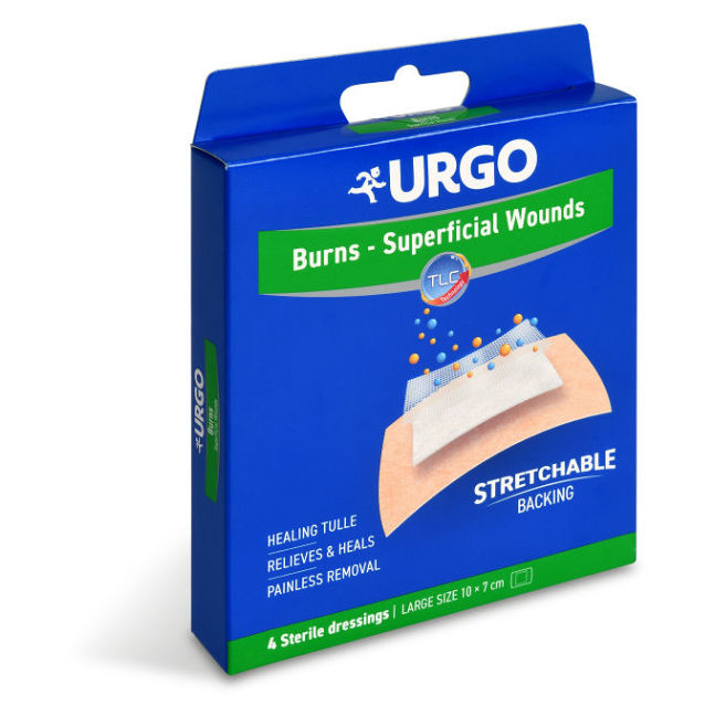 URGO Burns lipidokoloidní náplasti na popáleniny 10 x 7cm 4 ks