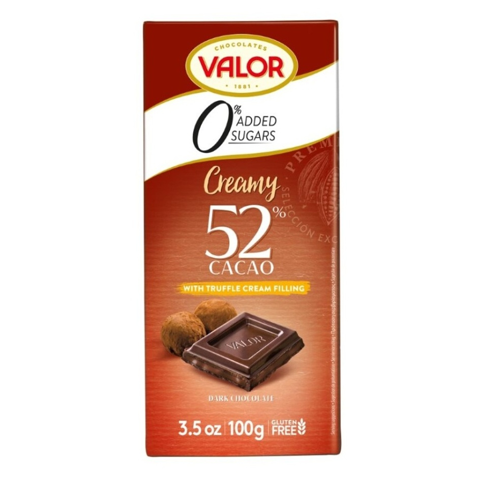 VALOR Čokoláda 52 % kakaa s truffle náplní bez přídavku cukru 100 g