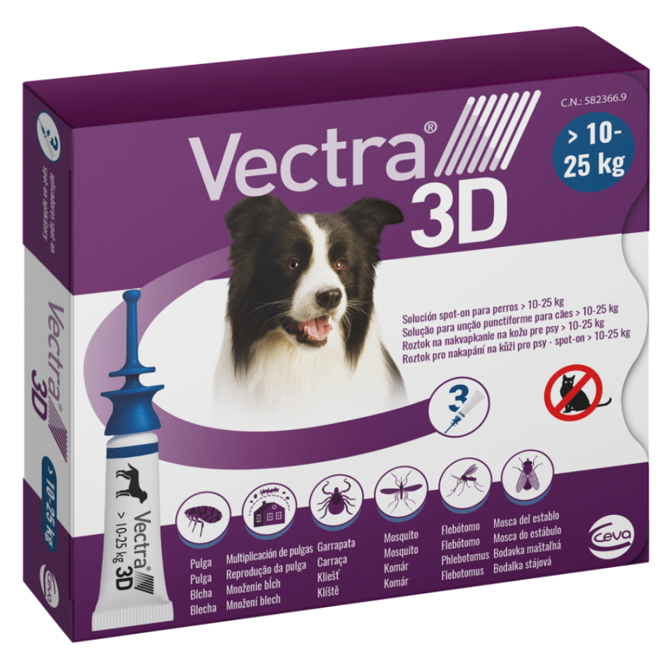 VECTRA 3D Spot-On M pro psy 10-25 kg 3,6 ml 3 pipety