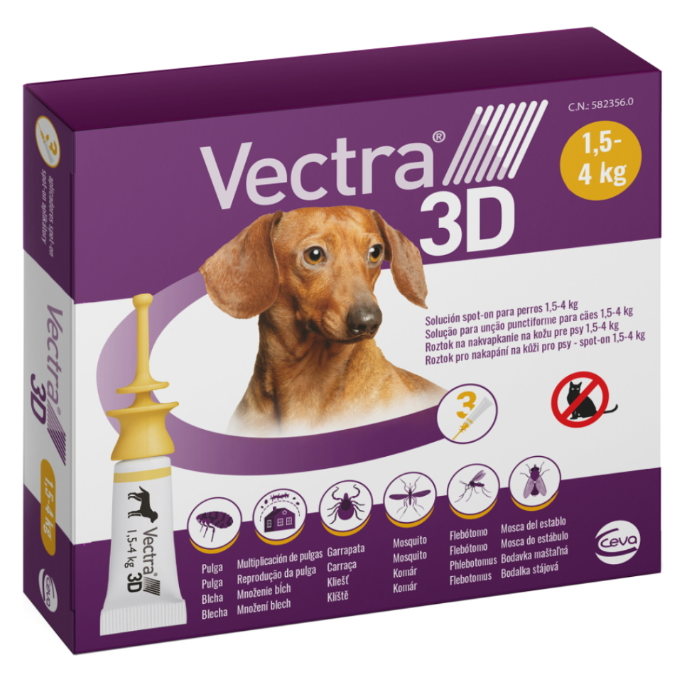 VECTRA 3D Spot-On XS pro psy 1,5-4 kg  0,8 ml 3 pipety