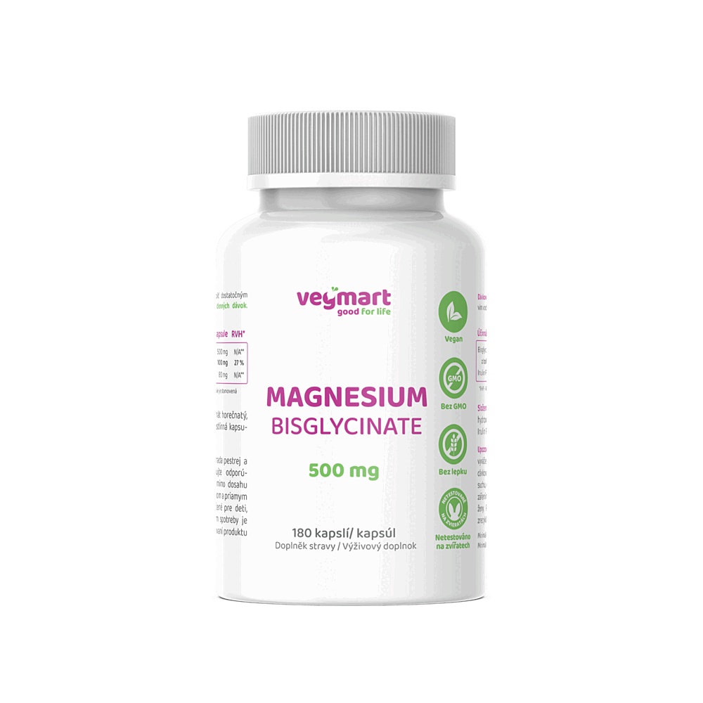 Vegmart MAGNESIUM BISGLYCINATE 500 mg 180 kapslí