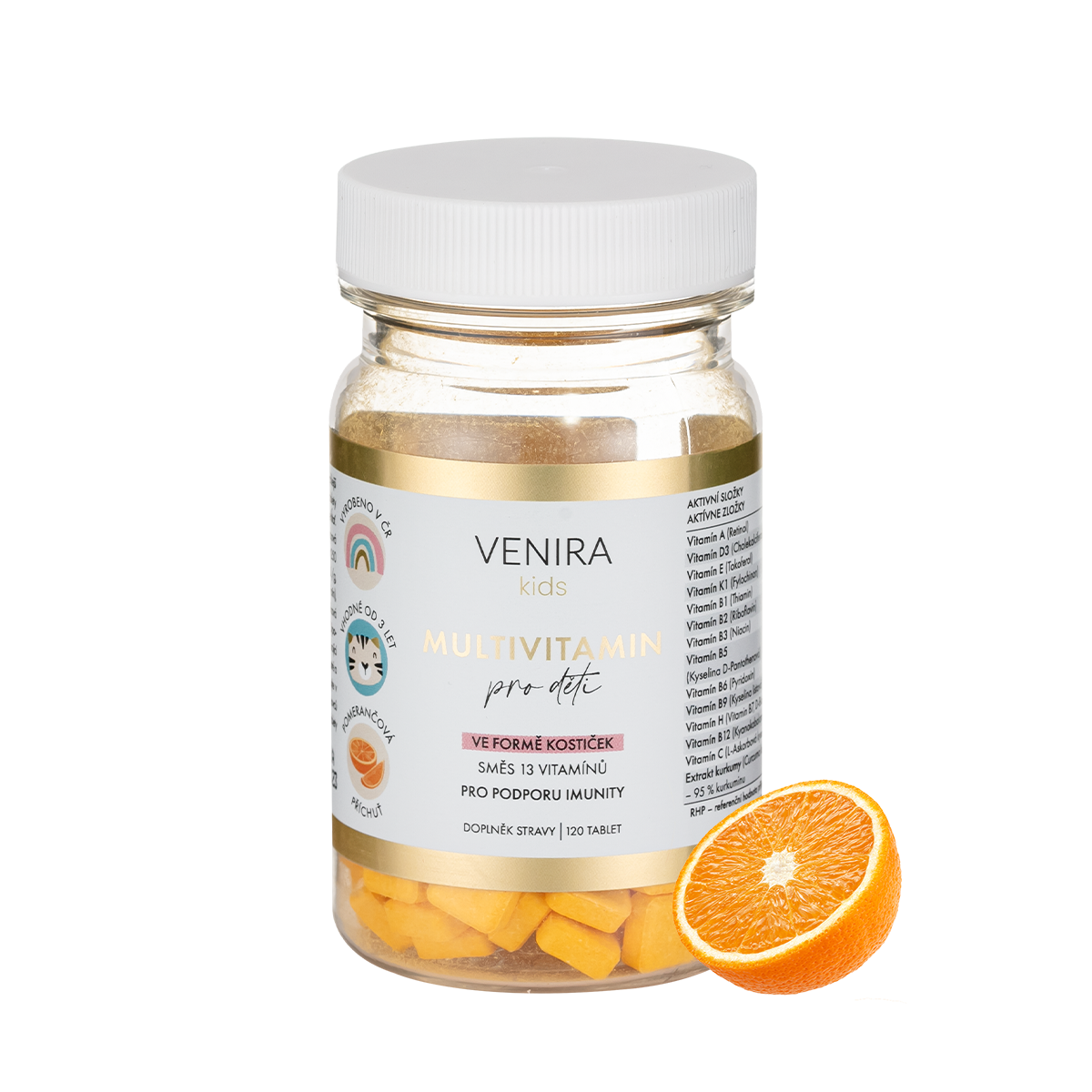 VENIRA kids Multivitamin pro děti pomeranč kostičky 120 tablet