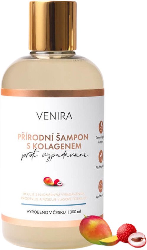 VENIRA přírodní šampon s kolagenem proti vypadávání vlasů, mango-liči 300 ml