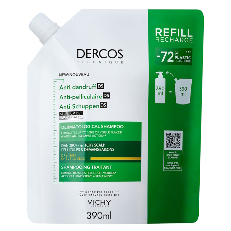 VICHY DERCOS Šampon proti lupům suché vlasy - náhradní náplň 390ml