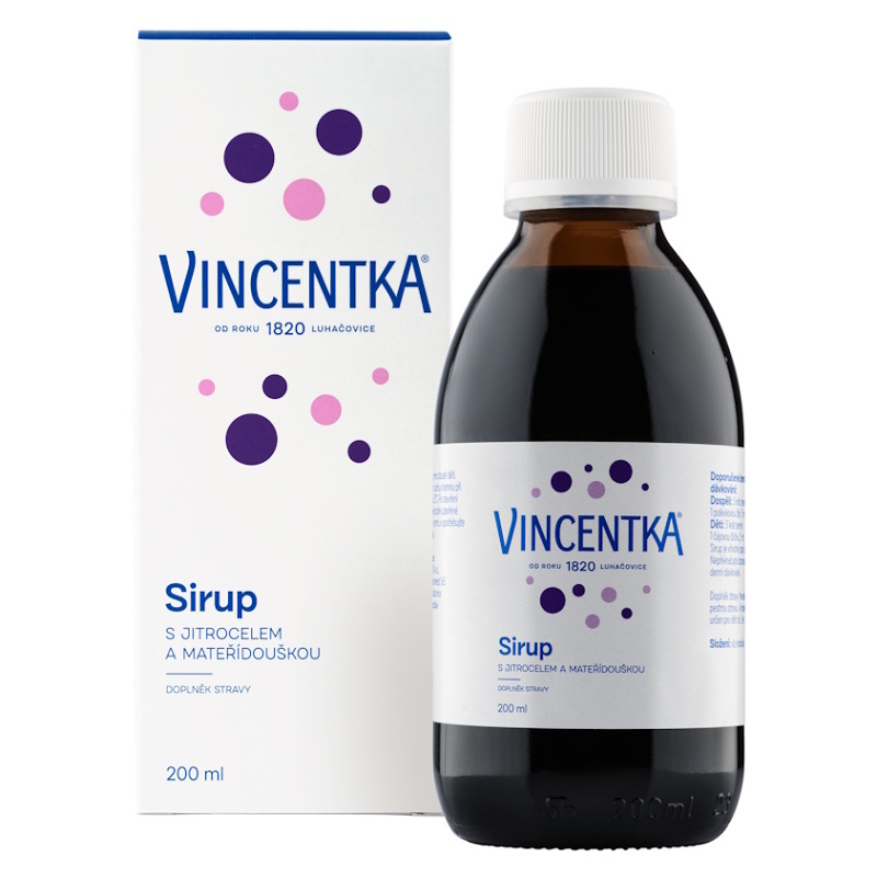 VINCENTKA Sirup s jitrocelem a mateřídouškou 200 ml