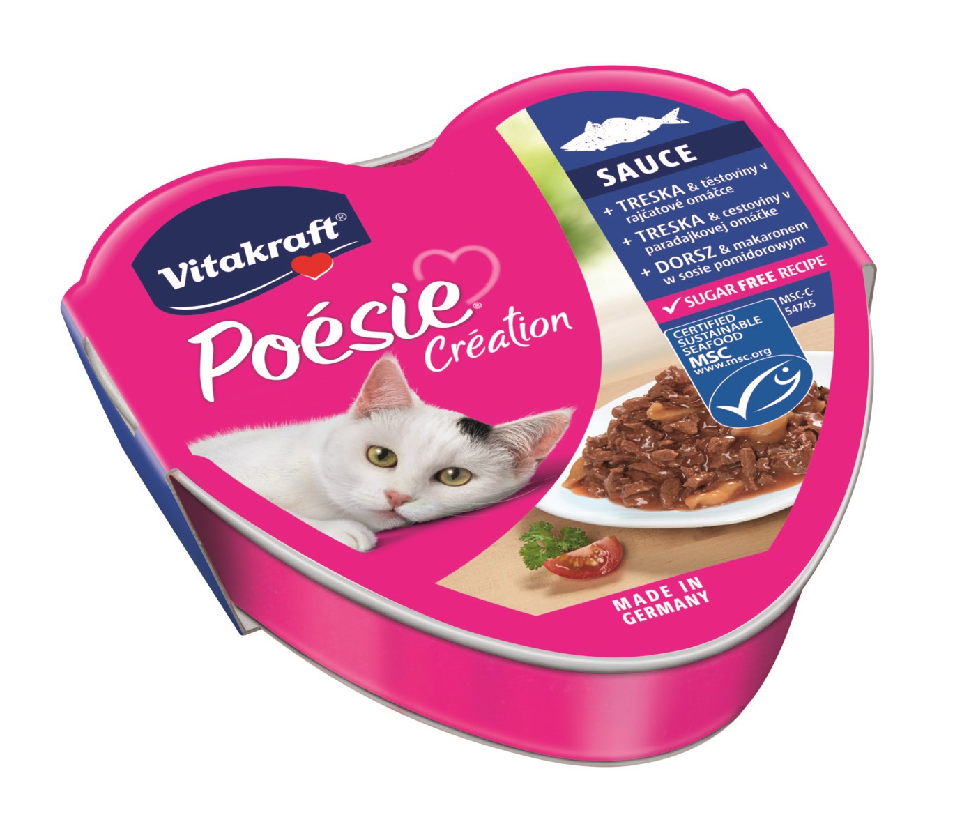 Vitakraft Poésie Création Sauce treska a těstoviny v rajčatové omáčce 85 g