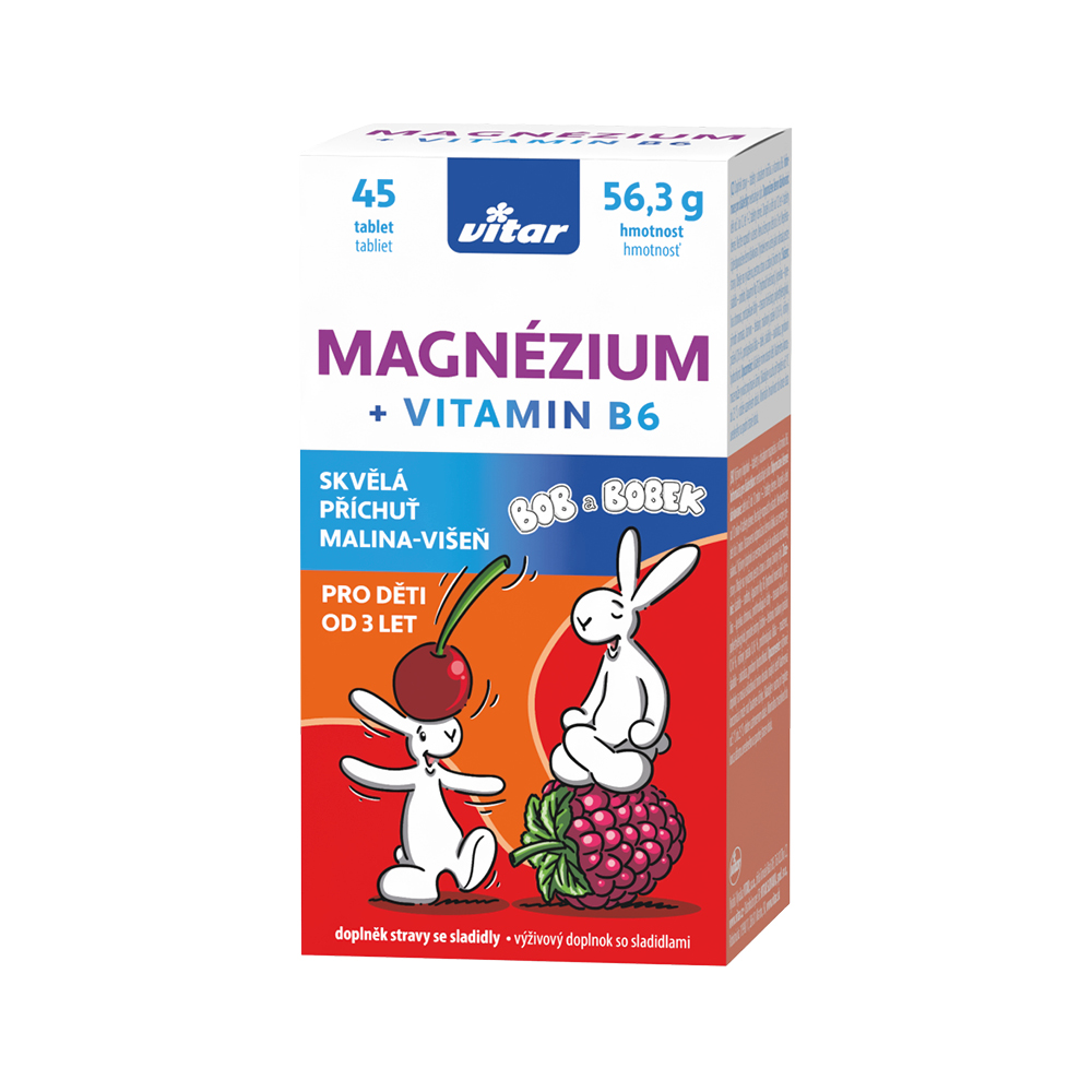 Vitar Kids Magnézium + B6 45 tablet malina+višeň