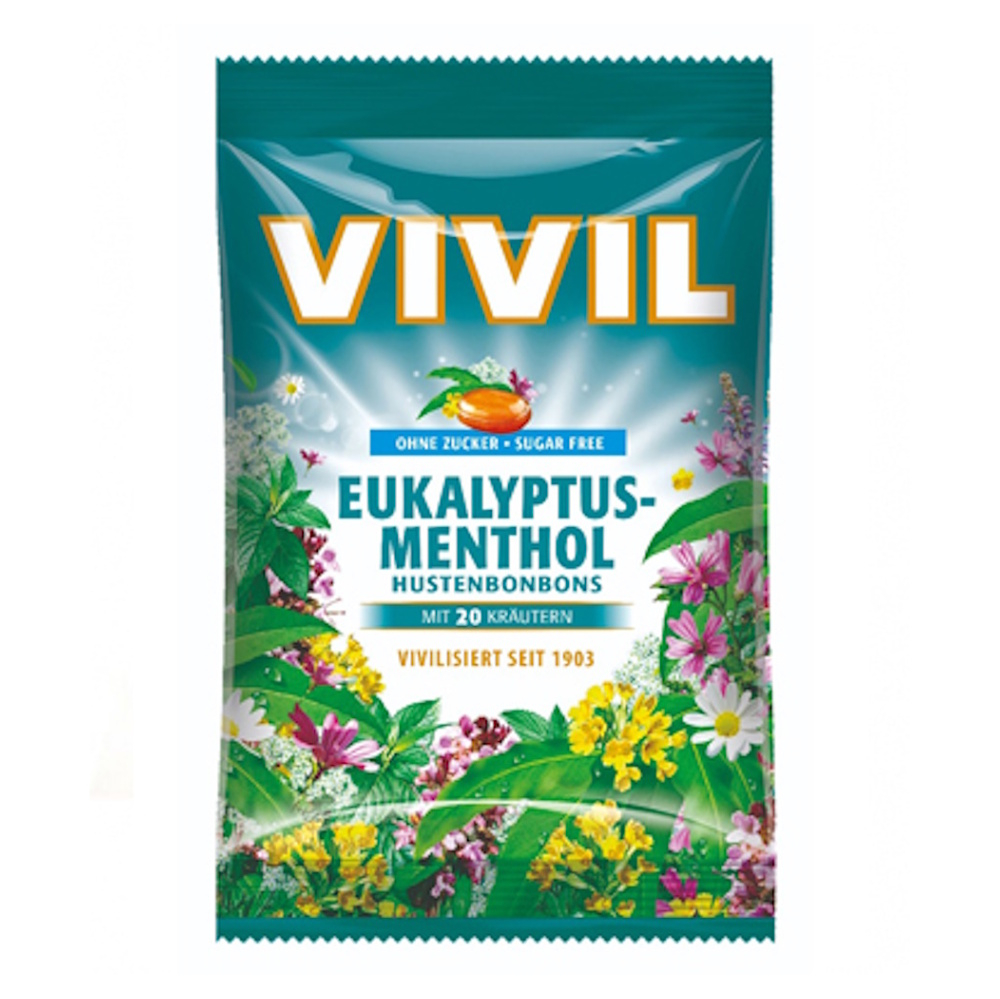 VIVIL Eukalyptus a mentol + 20 druhů bylin drops bez cukru 120 g