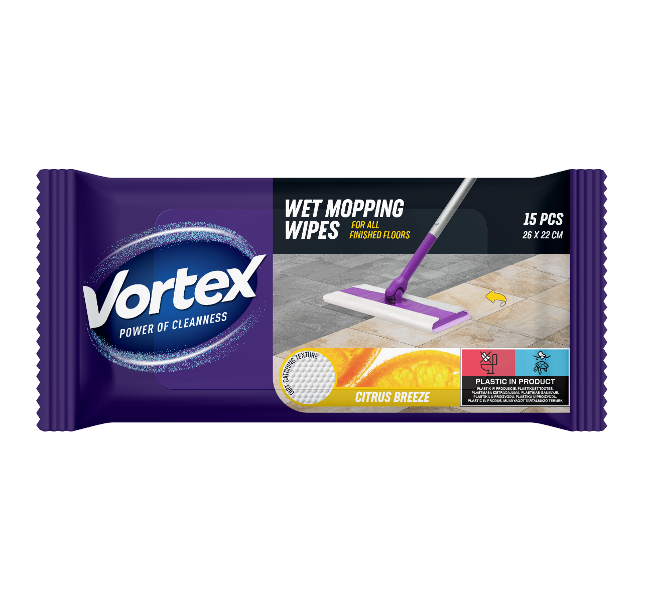 Vortex Náhradní vlhčené ubrousky na mop Citrus 15 ks