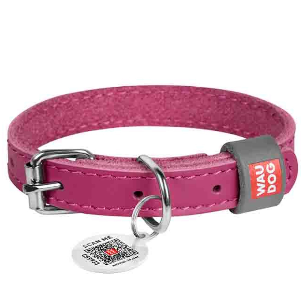 WAUDOG Classic Kožený obojek pro psy růžový, Velikost: XS