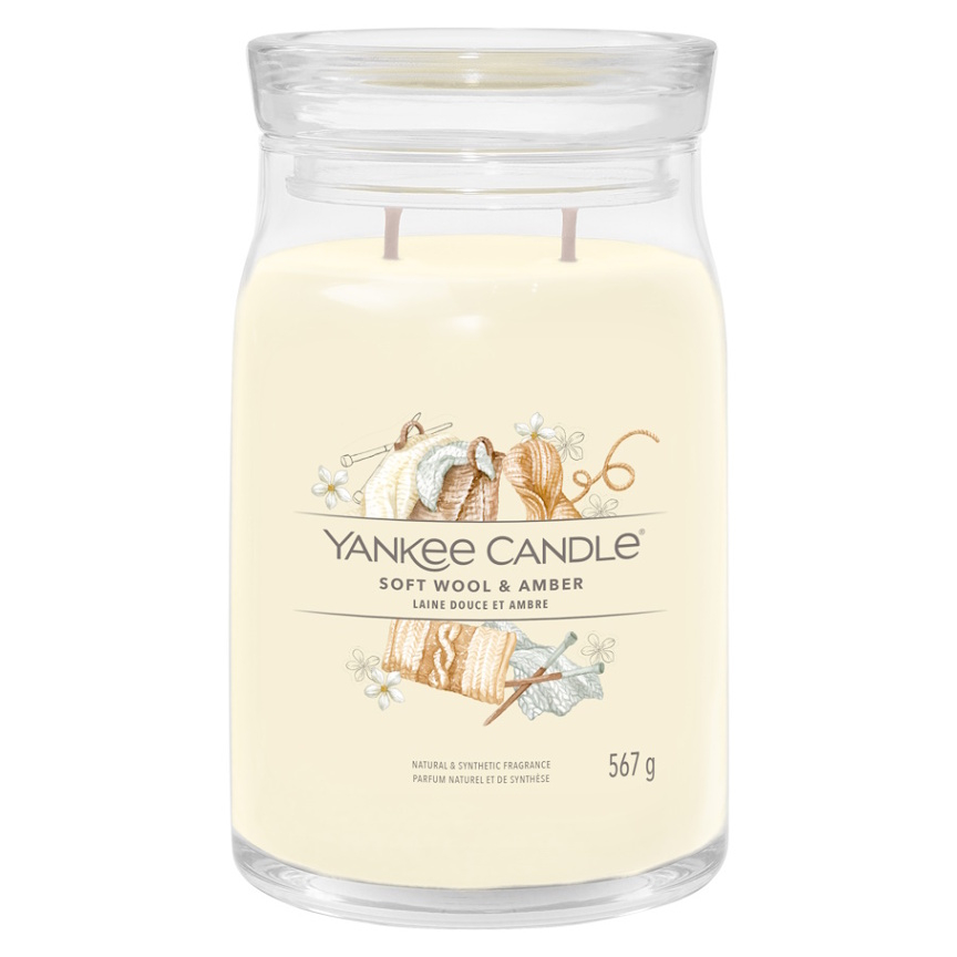 YANKEE CANDLE Signature Vonná svíčka velká 2 knoty Soft Wool & Amber 567 g