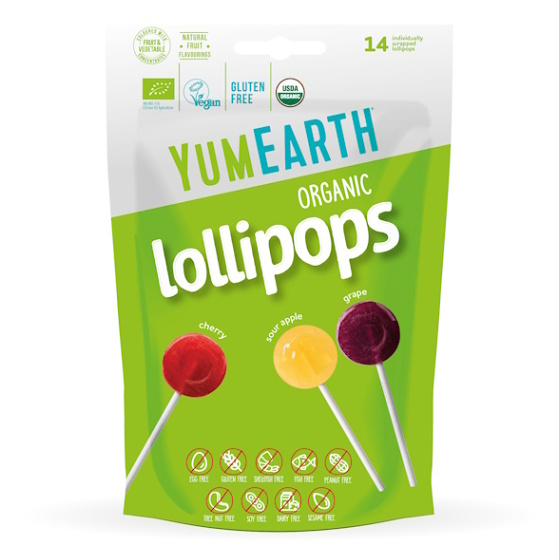 YUMEARTH Kyselá lízátka s příchutí jablka, třešně a hroznů BIO 14 kusů