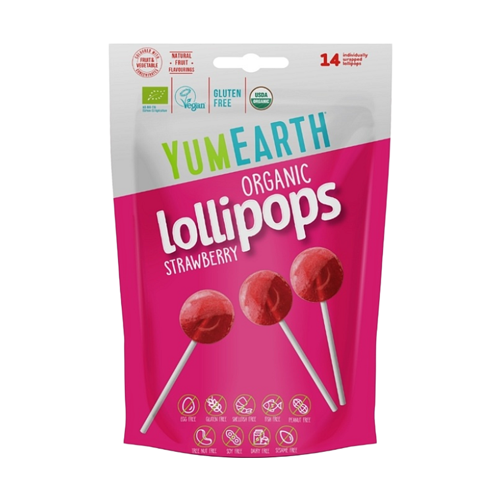YUMEARTH Ovocná lízátka s příchutí jahody BIO 14 kusů