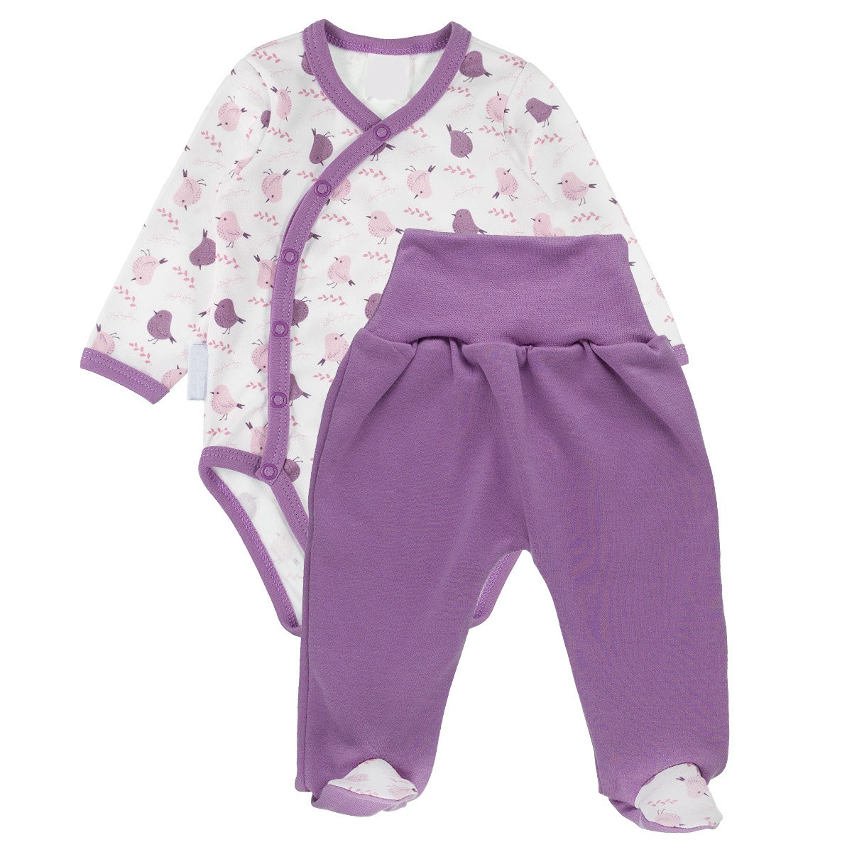 Zavinovací kojenecké body + polodupačky, bavlna, 2D sada, , Ptáčci