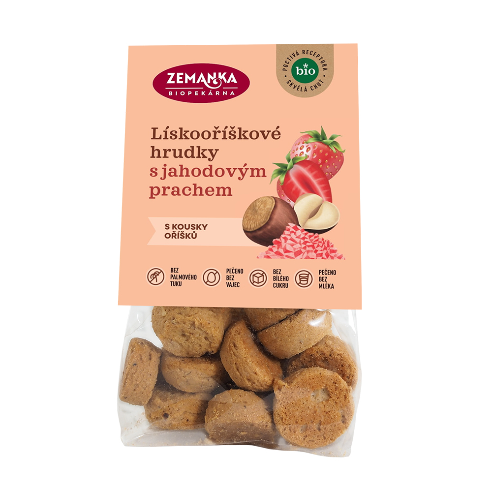 Zemanka BIO Lískooříškové hrudky s jahodovým prachem 100 g