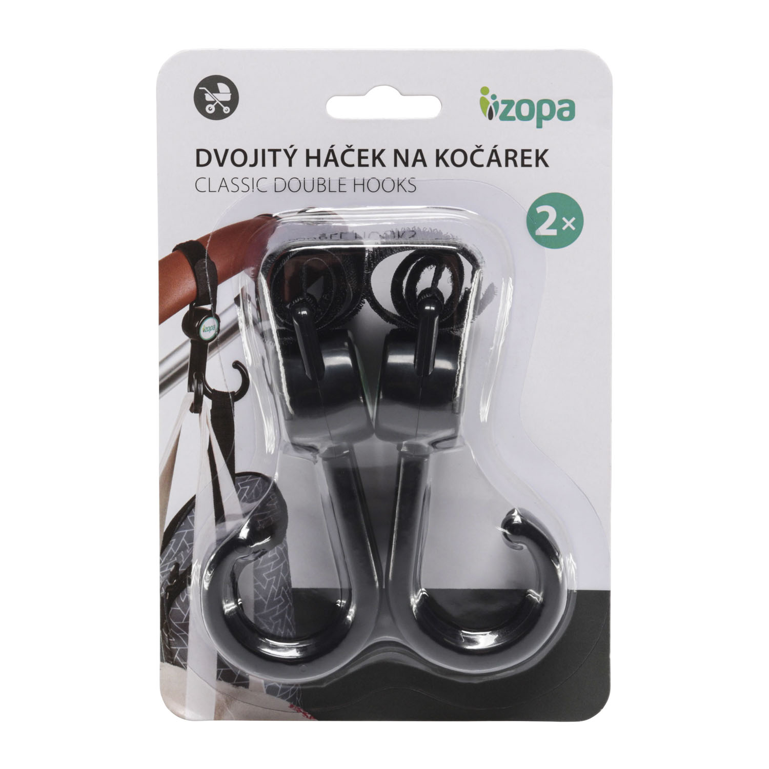 Zopa Dvojitý háček na kočárek 2 ks, Black