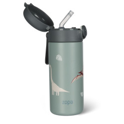 Zopa Termoska na tekutiny s brčkem a silikonovým držákem 350 ml, Dino 2